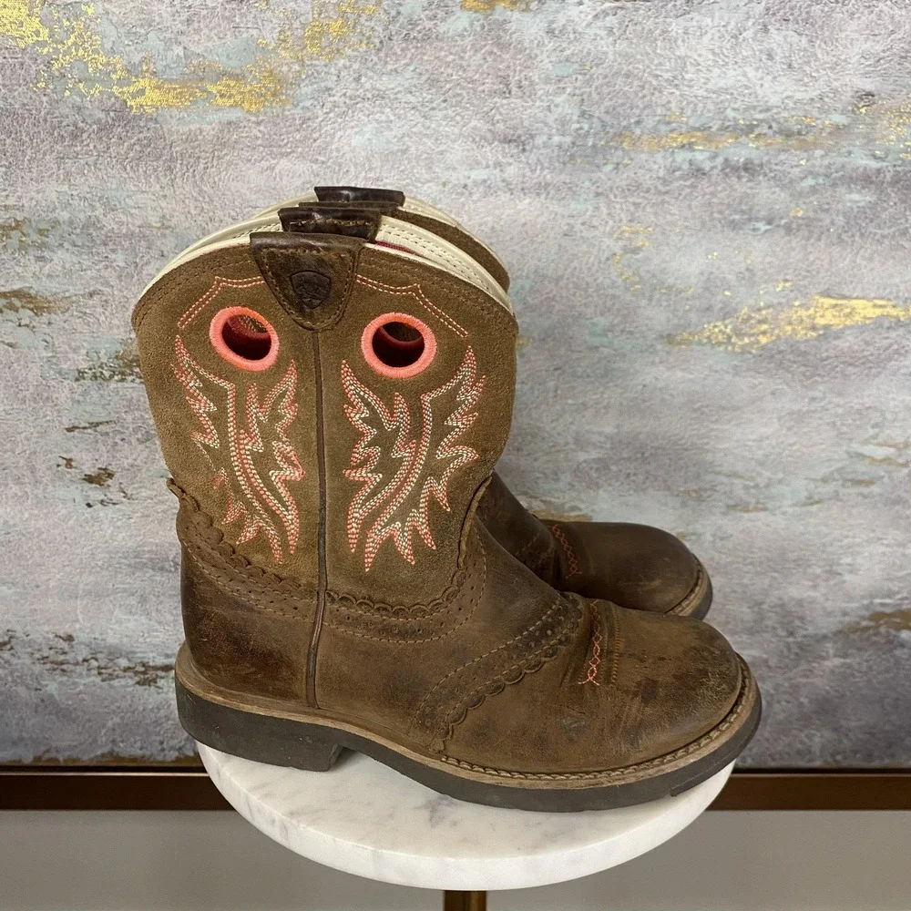 Ariat Boots Fatbaby Girls Size 2 Brown Leather Western Cowboy Pull On
